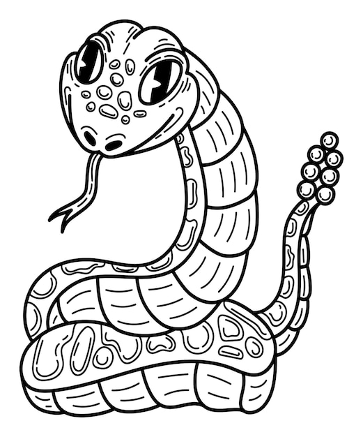 Esbozo de serpiente de cascabel Serpiente linda Ilustración de arte de línea dibujada a mano