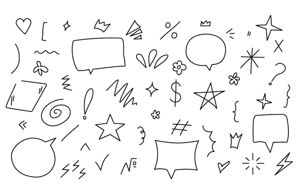 Esbozo subrayar conjunto de creatividad minimalista y arte diferentes patrones y trazos burbujas de habla