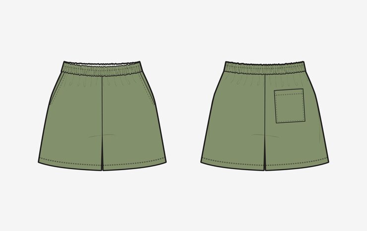Vector esbozo técnico vectorial de pantalones cortos plantilla de maqueta de pantalón corto dibujo técnico