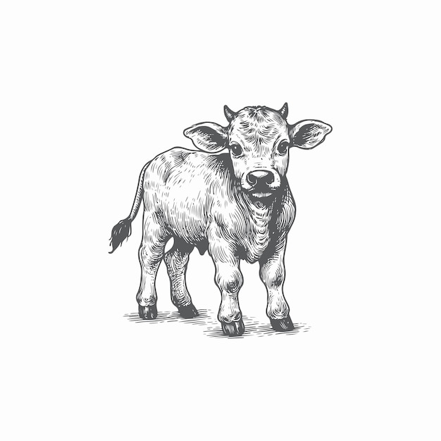 Esbozo de ternero antiguo en blanco y negro