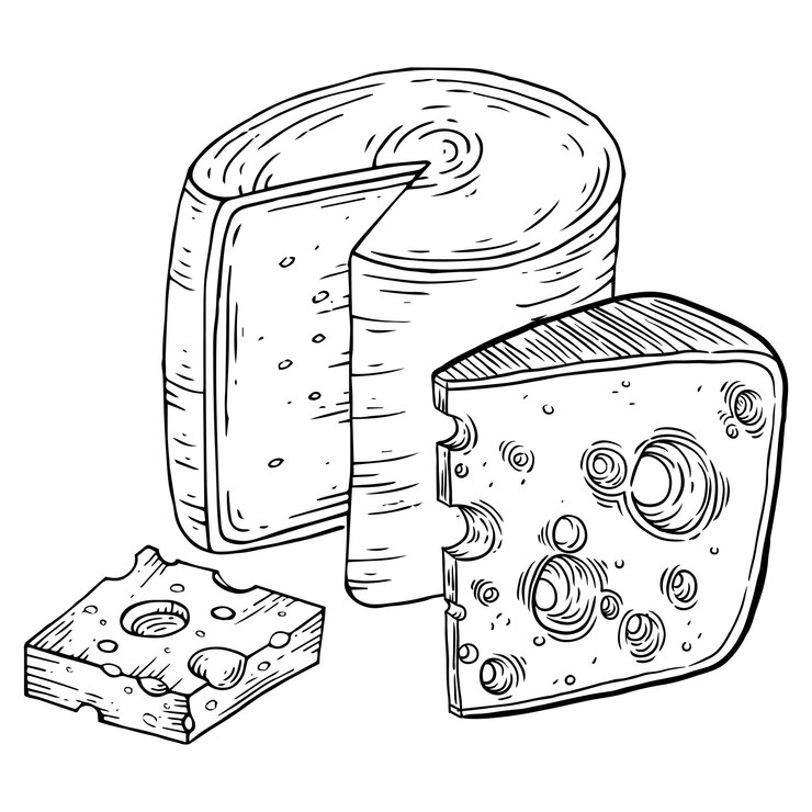 Vector esbozo de tinta de composición de la cabeza de queso aislado