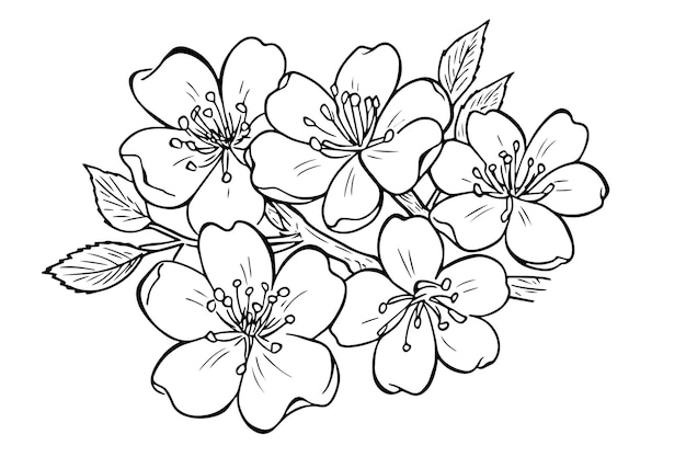 Esbozo de tinta dibujado a mano de la flor de Sakura Ilustración vectorial de estilo grabado