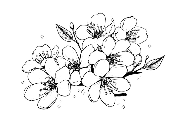 Esbozo de tinta dibujado a mano de la flor de Sakura Ilustración vectorial de estilo grabado