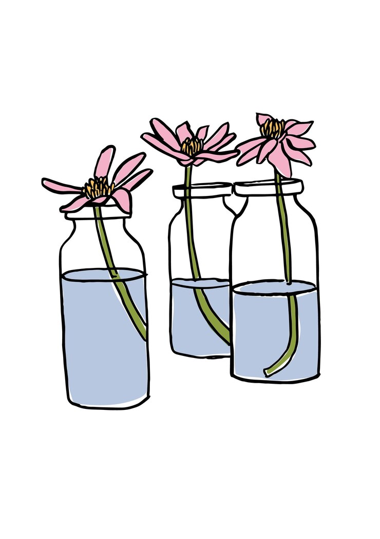 Esbozo de tinta de ilustración vectorial con flores de margarita y manzanilla en jarrón Arte para para impresiones arte de pared fondo de pancarta