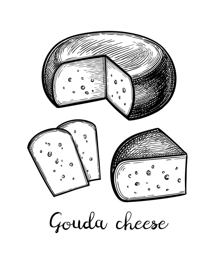 Vector esbozo con tinta de queso gouda