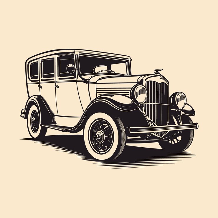 Vector esbozo vectorial de automóviles antiguos dibujado a mano en ilustración vectorial de estilo doodle