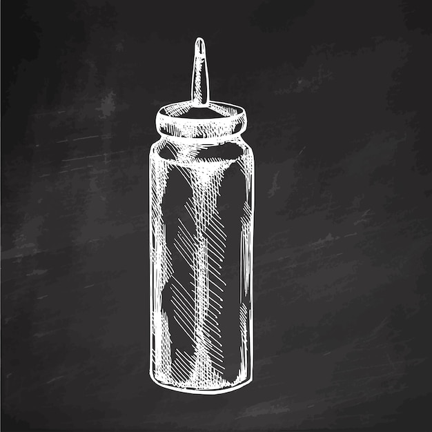 Esbozo vectorial monocromático dibujado a mano de una botella con mayonesa de ketchup o mostaza