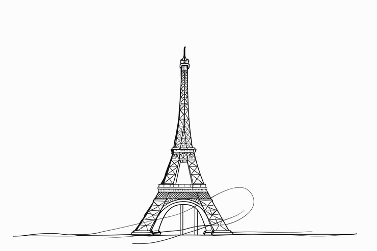 Vector esbozo vectorial de la torre eiffel ilustración simple dibujada a mano con tinta negra aislada parís francia