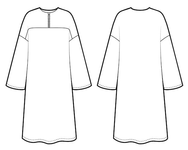 Esbozo de vestido de ajuste ancho delantero y trasero