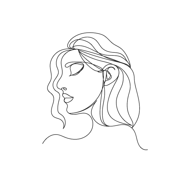 Esbozos artísticos de una línea del rostro de la mujer Dibujo del rostro femenino estilo de línea minimalista