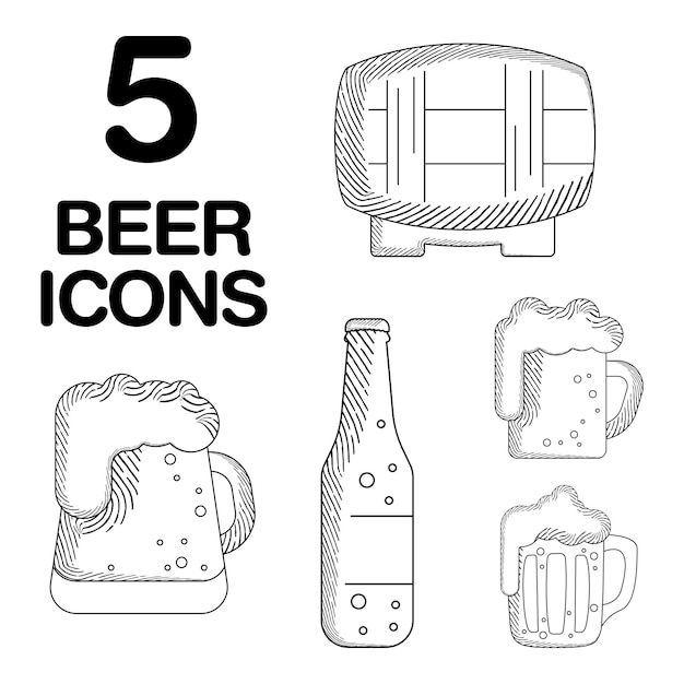 Esbozos de cervezas antiguas Conjunto de iconos Vector