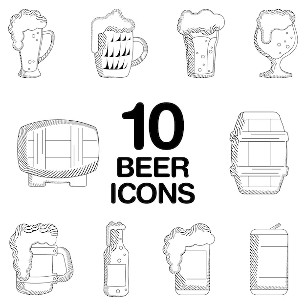 Esbozos de cervezas antiguas Conjunto de iconos Vector
