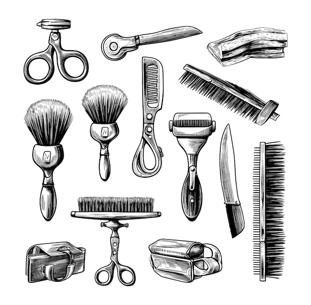 Esbozos de elementos de barbero elementos de peluquería