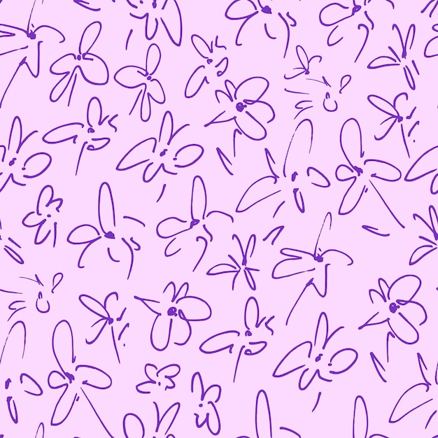 Esbozos de flores púrpuras Patrón decorativo sin costuras Fondo repetitivo Impresión de papel tapiz para azulejos
