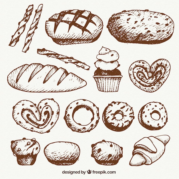 Vector esbozos de productos de panadería