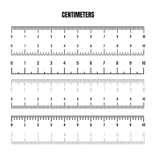Vector escala de centímetros negra realista para medir la longitud o la altura varias escalas de medición con divisiones regla de cinta de medida marcas de tamaño indicadores de ilustración vectorial