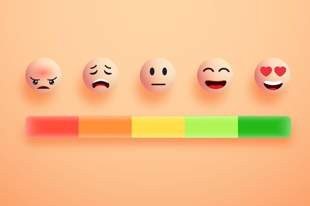 Escala de emociones de retroalimentación calificación de la satisfacción en forma de varios emoticonos