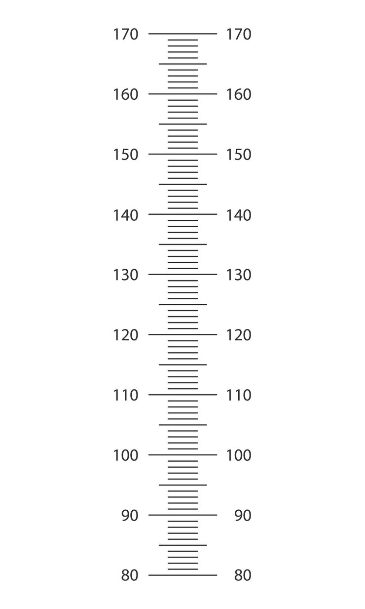Vector escala de estadiómetro de 80 a 170 cm plantilla de tabla de altura para niños para pegatinas de crecimiento de pared