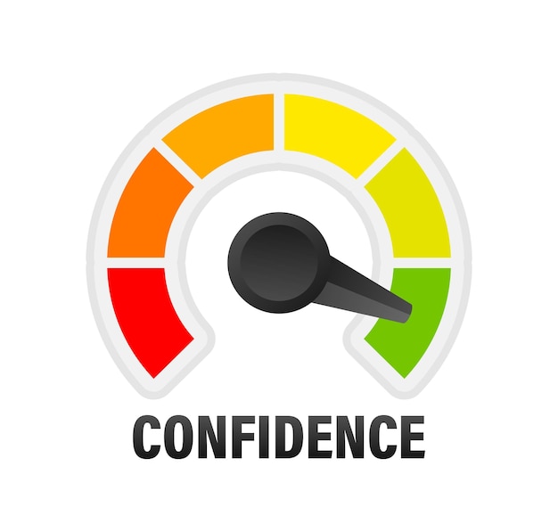 Escala de medición del medidor de nivel de confianza Indicador de velocímetro de confianza Ilustración de stock vectorial