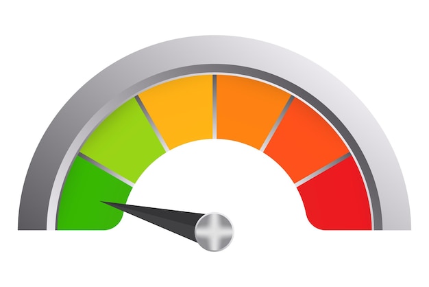 Escala multicolor en marco metálico Rata de transferencia de datos de la flecha de medición del medidor de velocidad temperatura mínima termómetro dispositivo de ingeniería médica monitoreo de la salud verde naranja rojo