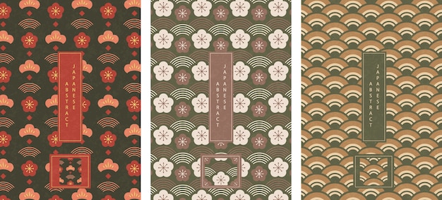 Escala de onda de geometría de diseño de fondo de patrón abstracto sin fisuras de estilo japonés oriental y flor de ciruelo