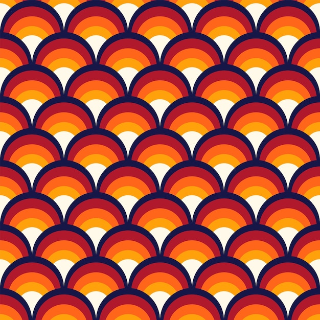 Escala de pescado abstracto geométrico de patrones sin fisuras Círculos coloridos Fondo retro nostálgico asiático