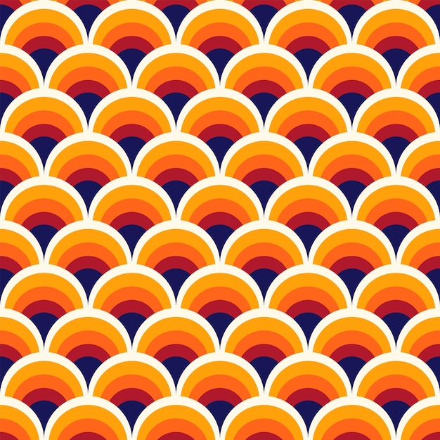 Escala de pescado abstracto geométrico de patrones sin fisuras Círculos coloridos Fondo retro nostálgico asiático