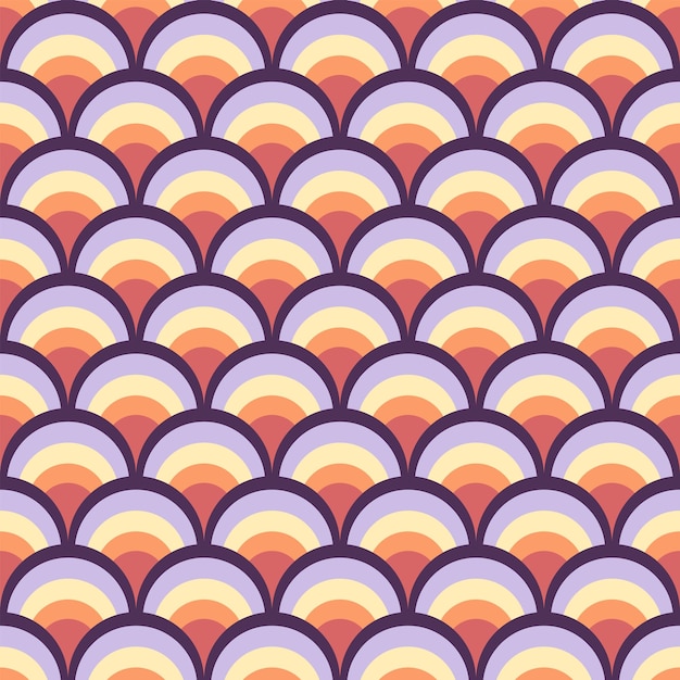 Escala de pescado abstracto geométrico de patrones sin fisuras Círculos coloridos Fondo retro nostálgico asiático