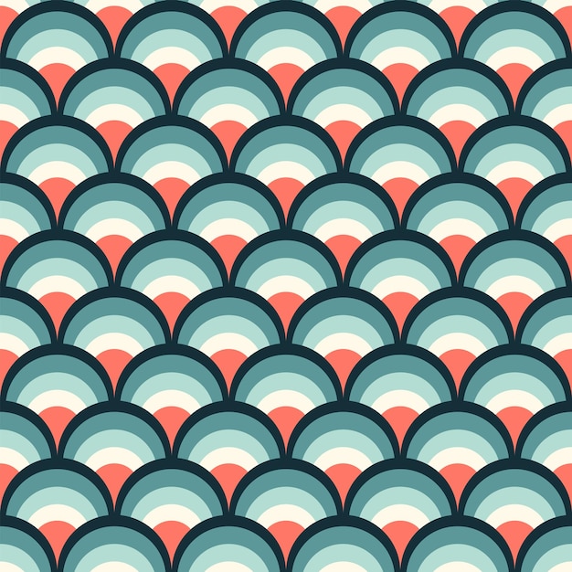 Escala de pescado abstracto geométrico de patrones sin fisuras Círculos coloridos Fondo retro nostálgico asiático