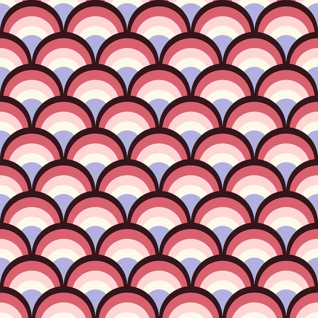 Escala de pescado abstracto geométrico de patrones sin fisuras Círculos coloridos Fondo retro nostálgico asiático