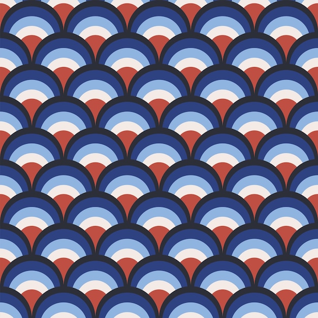 Escala de pescado abstracto geométrico de patrones sin fisuras círculos coloridos nostálgico fondo retro asiático