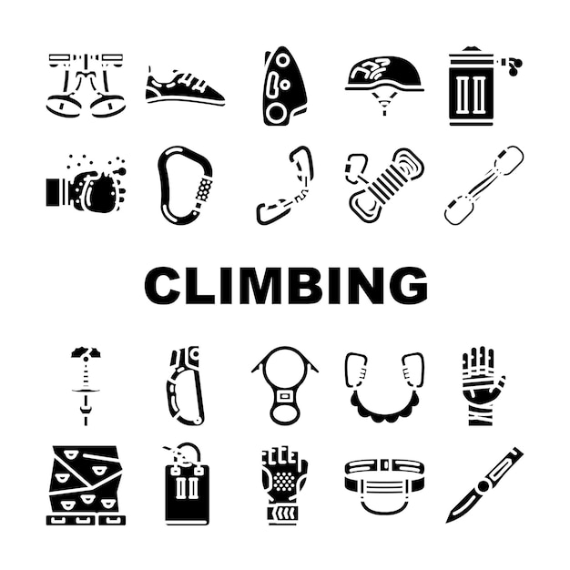 escalada en roca bouldering iconos conjunto vector