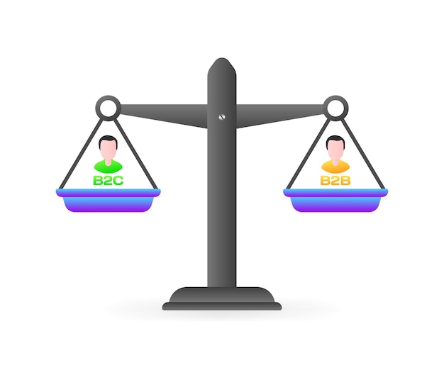 Escalas B2C vs B2B Icono de escalas retro de color plano B2C vs B2B en las escalas Icono vectorial