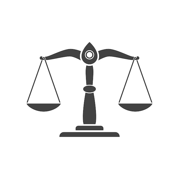 Escalas de justicia Icono negro aislado sobre fondo blanco símbolo de justicia y ley Diseño plano de ilustración vectorial