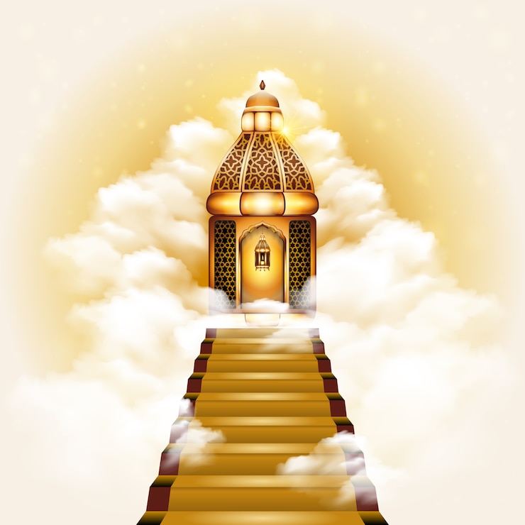 Vector escalera al cielo puerta ilustración