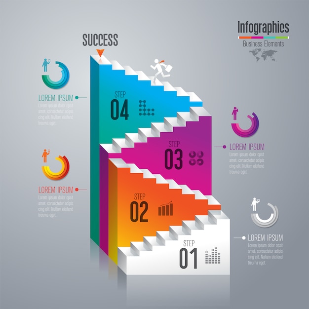 Escalera al éxito, plantilla de diseño infográfico