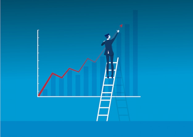 La escalera del hombre de negocios hace el gráfico directo del crecimiento al concepto del negocio del éxito. ilustrador