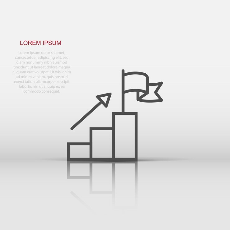 Vector escalera con icono de bandera de acabado en estilo plano ilustración de vector de desafío de liderazgo sobre fondo blanco concepto de negocio de crecimiento de carrera