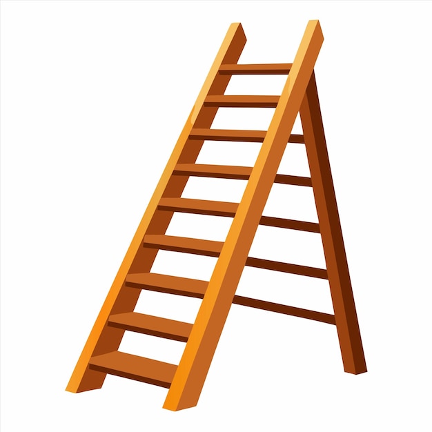 una escalera de madera está de pie contra un fondo blanco