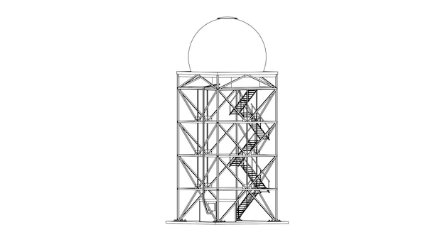 Una escalera de metal con una cesta en forma de escalera de caracol.