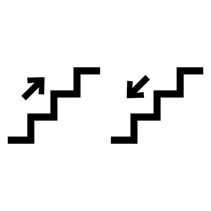 Vector escaleras arriba y escaleras abajo conjunto de símbolos icono de escaleras arriba hacia abajo conjunto de ilustración vectorial aislado