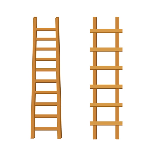 Vector escaleras de madera o escaleras de tijera para necesidades domésticas y de construcción icono vectoriales para diseño web aislado sobre fondo blanco.