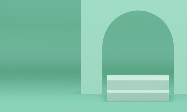 Escaleras de podio de color verde pastel 3D con arco para la presentación Ilustración vectorial realista