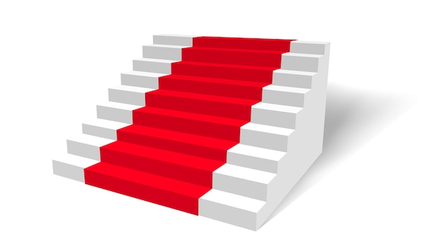 Escaleras vectoriales blancas con alfombra roja Imagen 3d realista