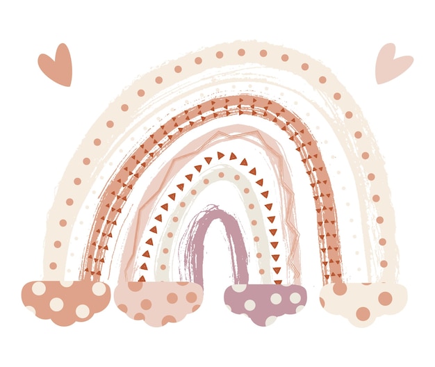 Escandinavo Boho Nursery Rainbow Print con nubes para sala de juegos con colores neutros de género