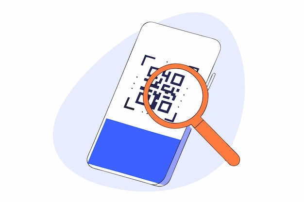 Escanear el código QR con ilustraciones de teléfonos inteligentes en fondo blanco