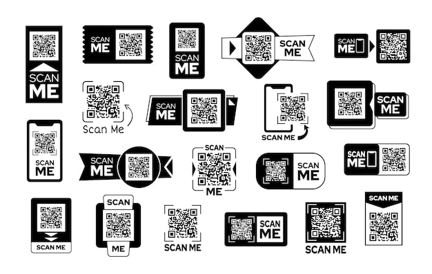 Escanear marcos de código QR Escanear pegatinas para aplicaciones móviles o pago instantáneo Escanear pancartas para marketing promociones en redes sociales y intercambio de información Conjunto de plantillas vectoriales aisladas