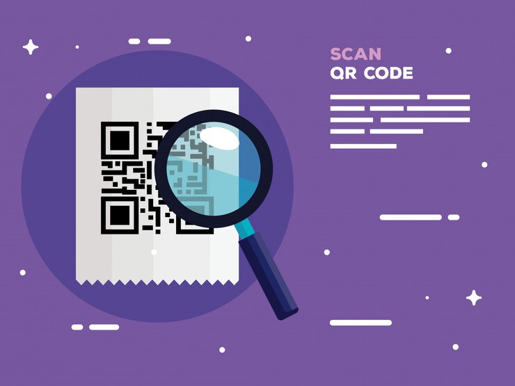 Vector escanee el código qr con lupa