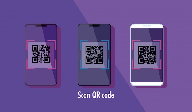 Vector escanee el código qr con teléfonos inteligentes