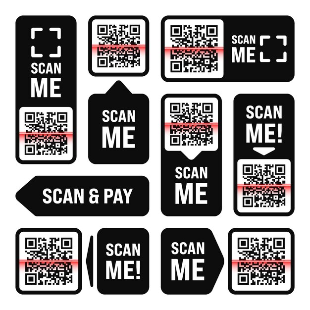 Escáneme la etiqueta de código QR para el pago en línea, ofertas especiales para la venta, etiquetas de descuento para compras o